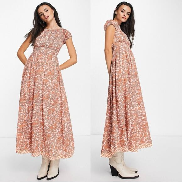 Free People Ultraviolet Maxi Dress in Tea Combo Size Large Prairie Cut Out Back - Picture 6 of 16